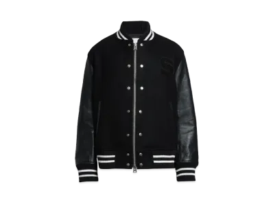 sacai x Mercedes AMG Logo Embroidered Wool & Leather Varsity Jacket "Black"