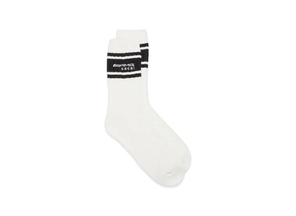 sacai x Mercedes AMG Logo Stripe Rib Crew Socks "White/Black"