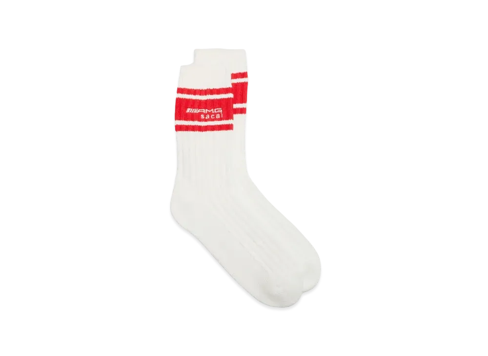 sacai x Mercedes AMG Logo Stripe Rib Crew Socks "White/Red"