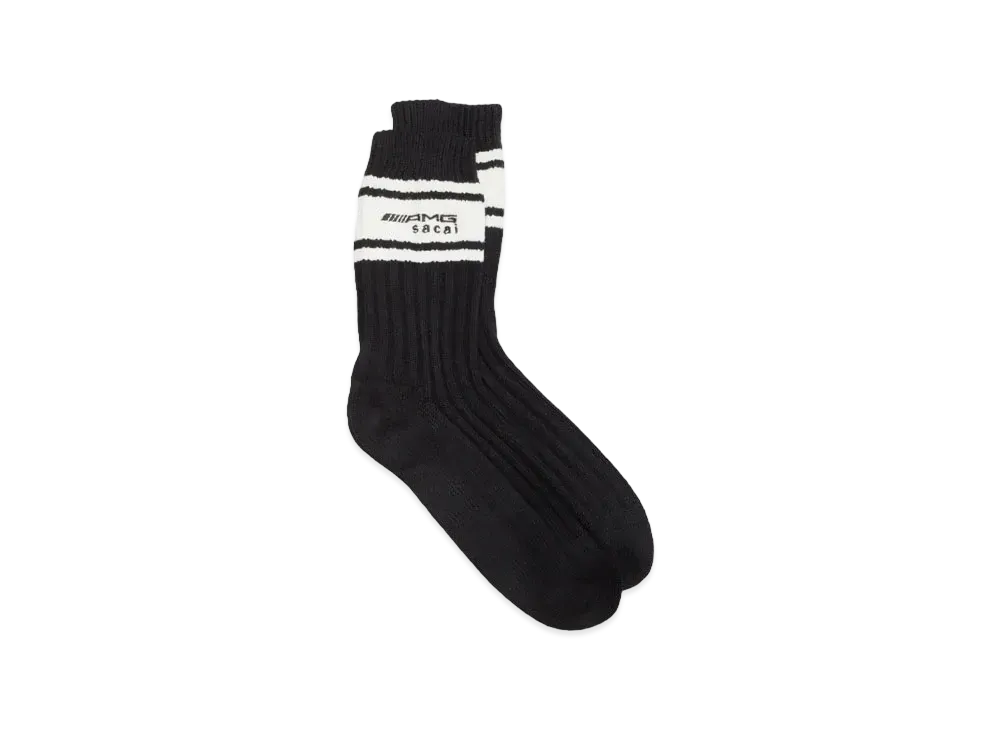 sacai x Mercedes AMG Logo Stripe Rib Crew Socks "Black/White"