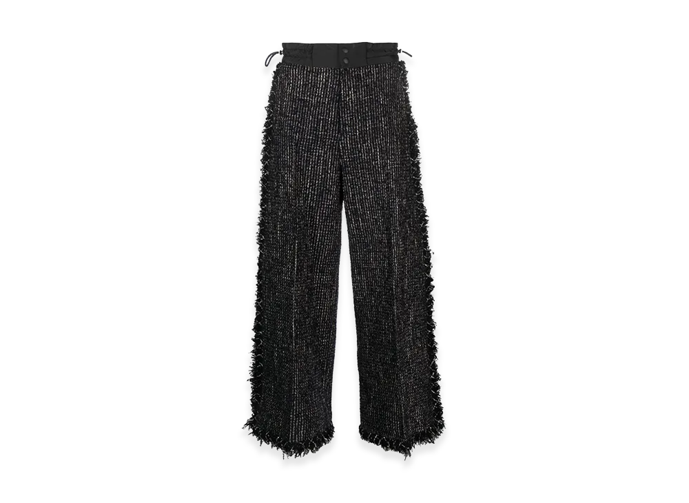 sacai Women's Wool Tweed Wide Pants With Center Crease And Side Fringe "Black"