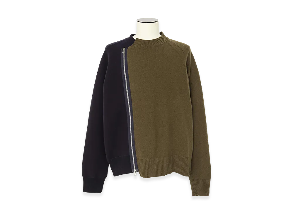 sacai Wool Knit x Sponge Sweat Blouson "Navy/Khaki"