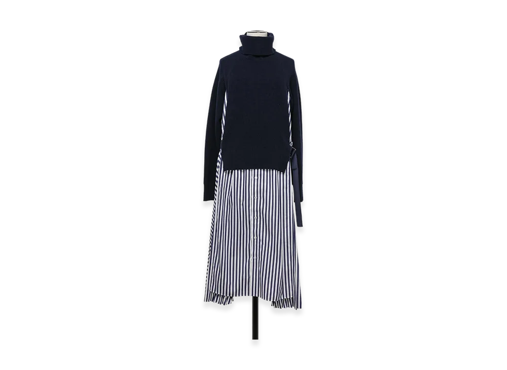 sacai Wool Knit x Cotton Poplin Dress "Navy/Navy Stripe"