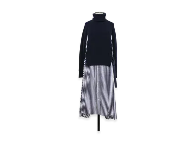 sacai Wool Knit x Cotton Poplin Dress "Navy/Navy Stripe"