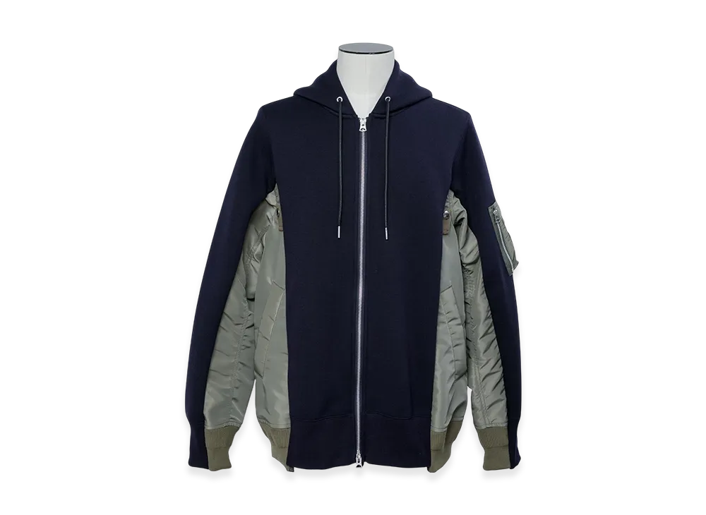 sacai Sponge Sweat x Nylon Twill Hoodie "Navy/Khaki"