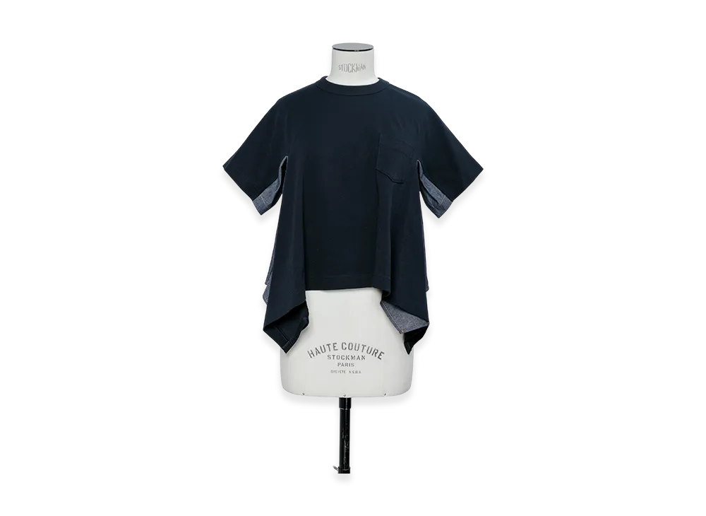 sacai Light Weight Denim x Cotton Jersey T-Shirt "Navy/Blue"