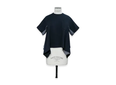 sacai Light Weight Denim x Cotton Jersey T-Shirt "Navy/Blue"