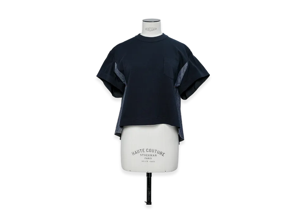 sacai Light Weight Denim x Cotton Jersey T-Shirt "Navy/Blue"