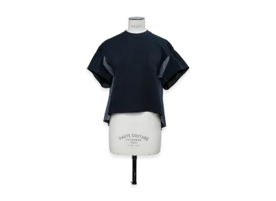 sacai Light Weight Denim x Cotton Jersey T-Shirt "Navy/Blue"