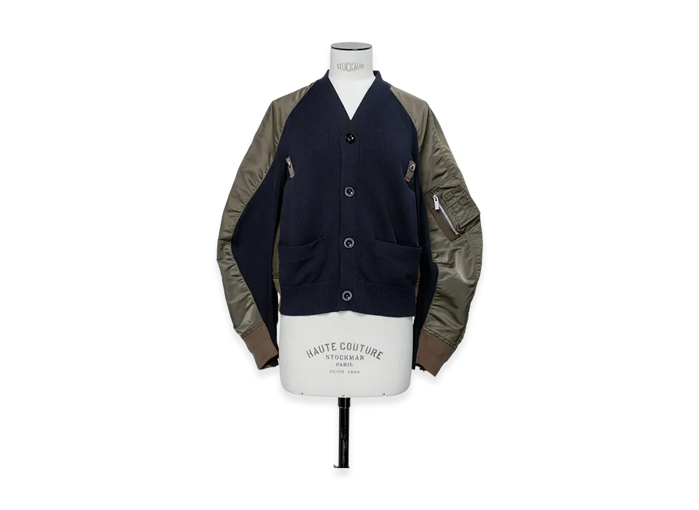 sacai Nylon Twill x Knit Cardigan "Navy/Dark Khaki"