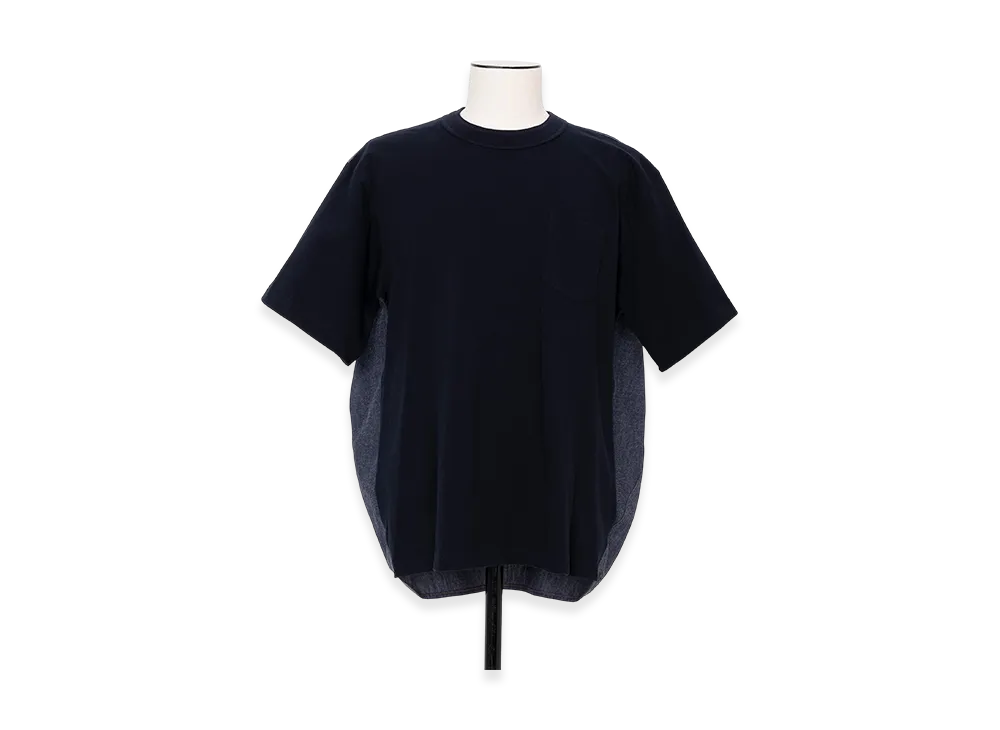 sacai Light Weight Denim x Cotton Jersey T-Shirt "Navy/Blue"