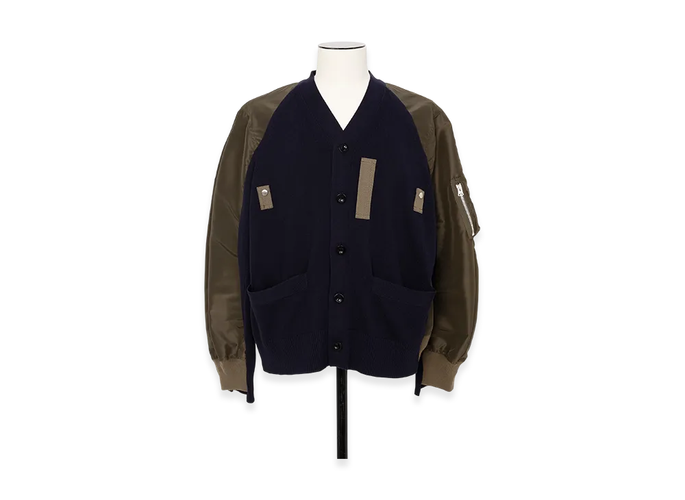 sacai Nylon Twill x Knit Cardigan "Navy/Dark Khaki"
