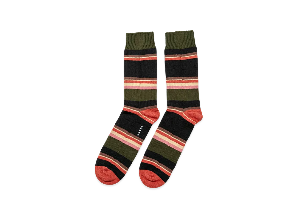 sacai Horizontal Stripe Socks "Khaki/Pink"