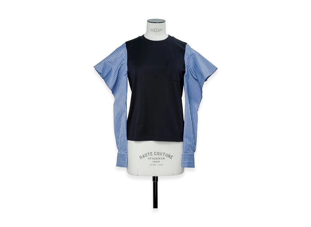 sacai Poplin Cotton Jersey T-Shirt "Navy/Blue Stripe"