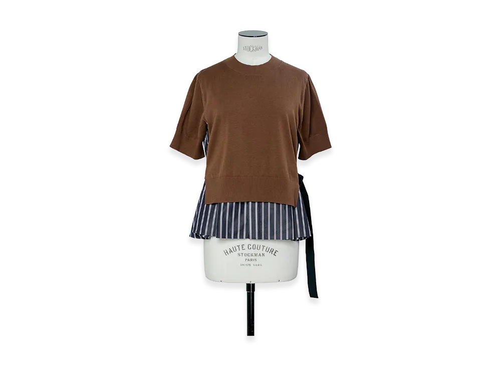 sacai Poplin Cotton Knit Pullover "Brown/Navy Stripe"