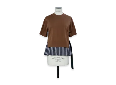 sacai Poplin Cotton Knit Pullover "Brown/Navy Stripe"