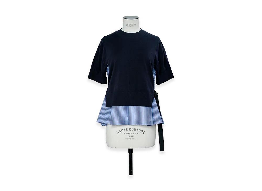 sacai Poplin Cotton Knit Pullover "Navy/Blue Stripe"