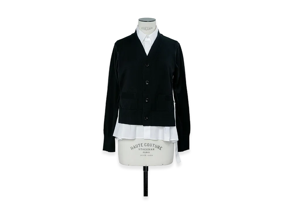 sacai Poplin Cotton Knit Cardigan "Black/Off White"