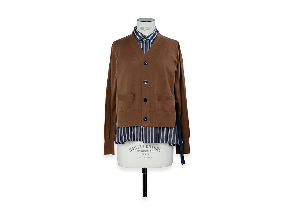 sacai Poplin Cotton Knit Cardigan "Brown/Navy Stripe"
