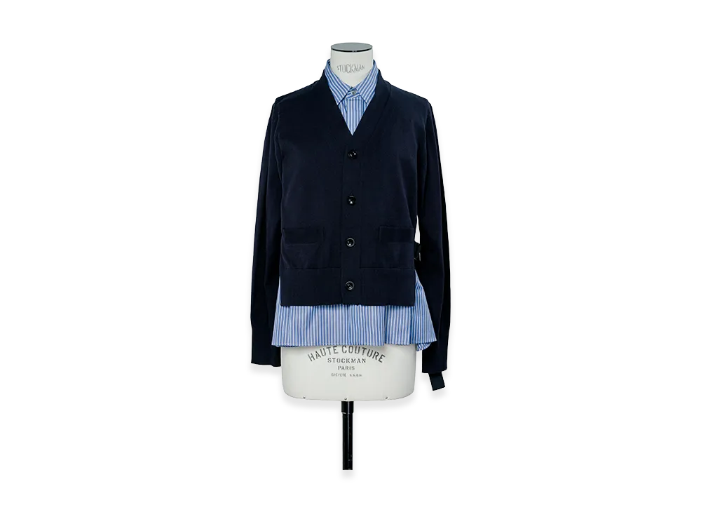 sacai Poplin Cotton Knit Cardigan "Navy/Blue Stripe"