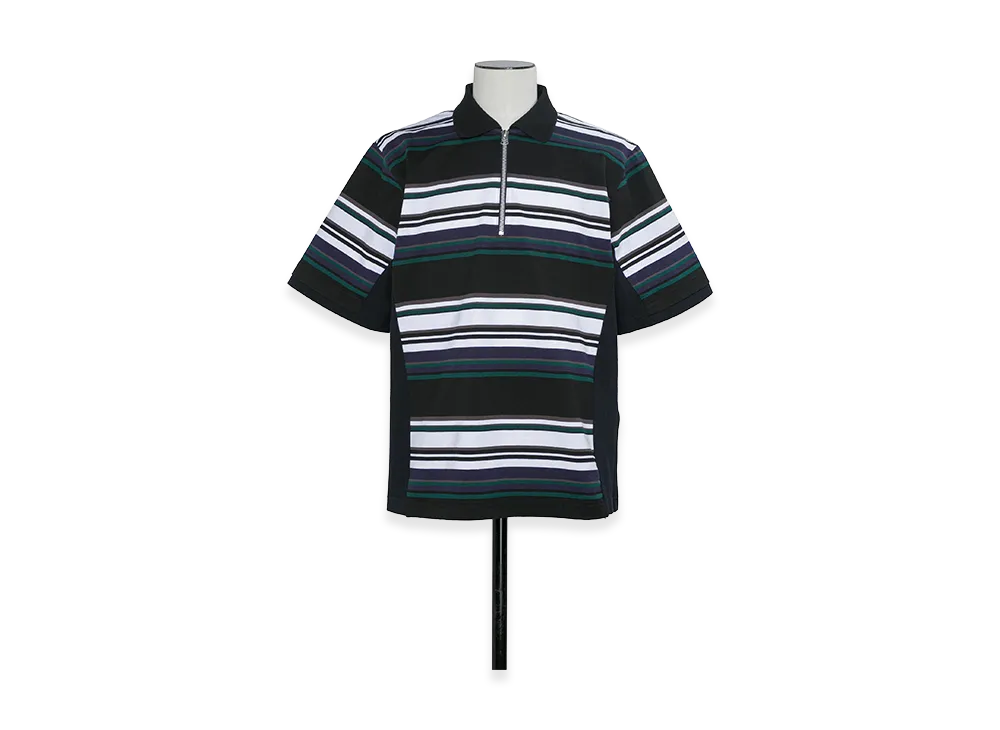 sacai Stripe Cotton Jersey Polo Shirt "Black"