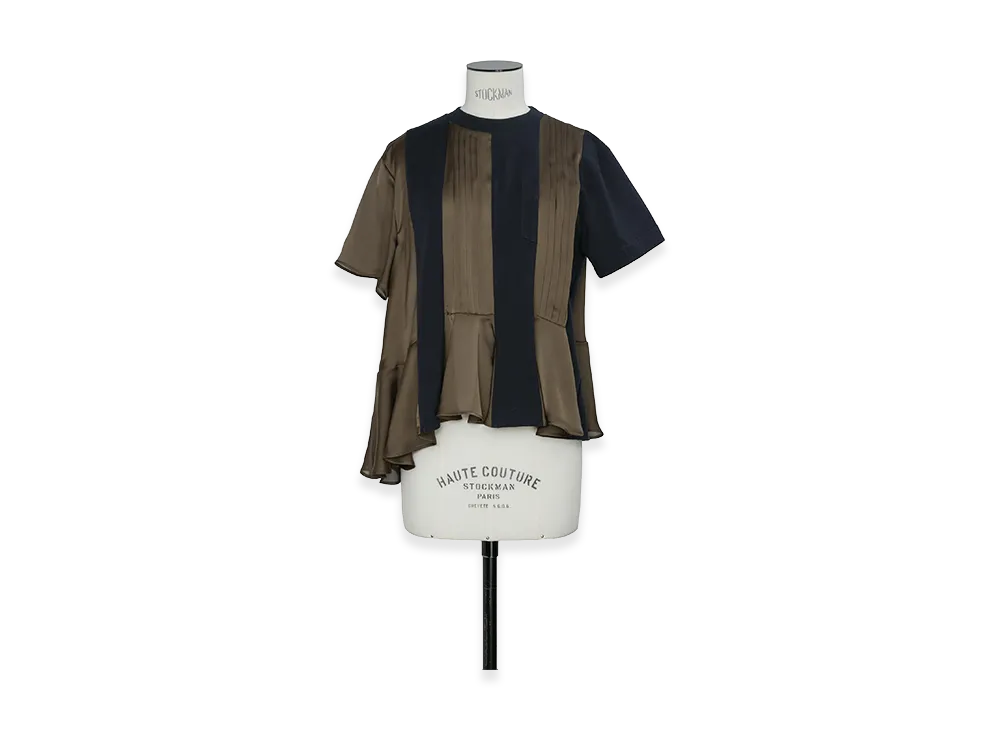 sacai Women's Satin x Cotton Jersey T-Shirt "Navy/Khaki"
