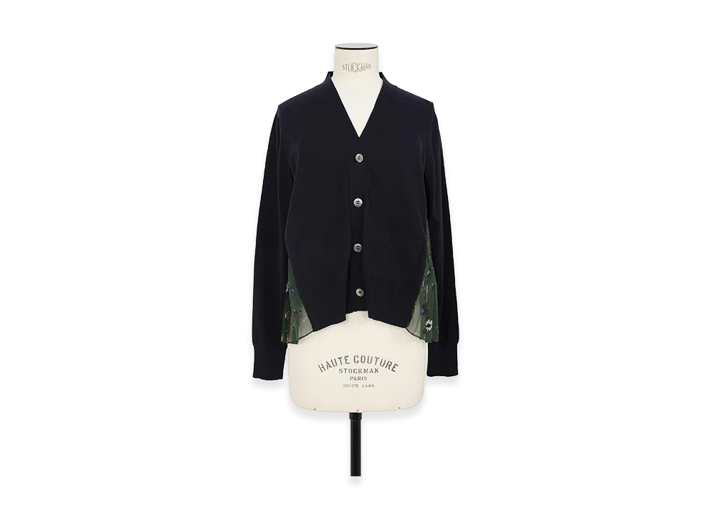 sacai Floral Print x Cotton Knit Cardigan "Navy/Green"