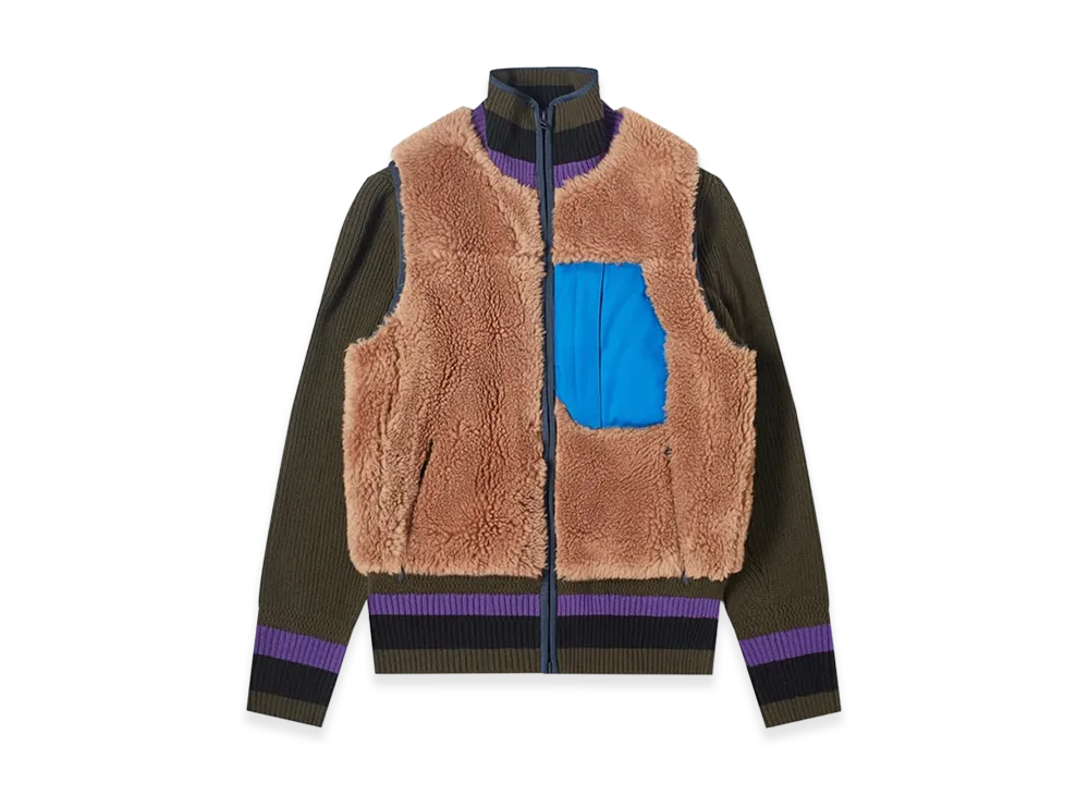 sacai Faux Shearling Knit Blouson "Brown"