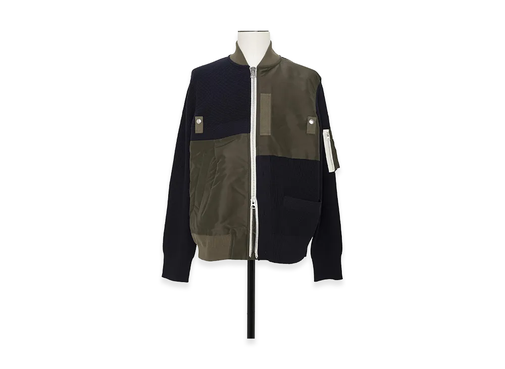 sacai Nylon Twill x Knit Blouson "Navy/Dark Khaki"