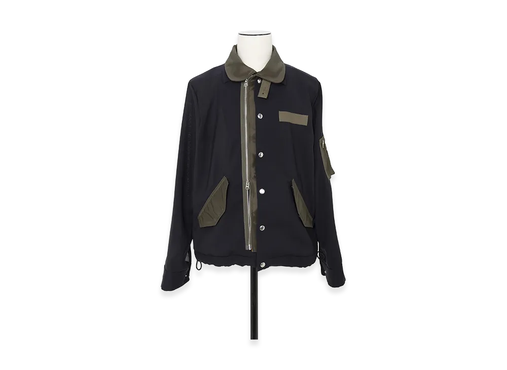sacai Wool Suiting x Nylon Twill Jacket "Navy/Dark Khaki"