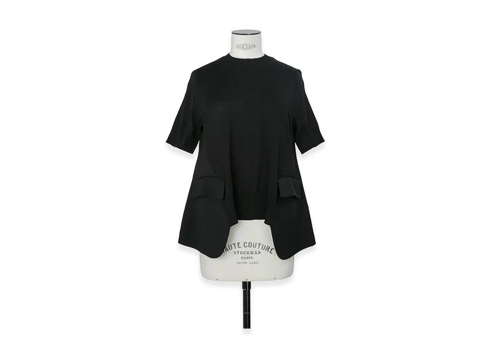sacai Wool Suiting x Cotton Knit Pullover "Black"