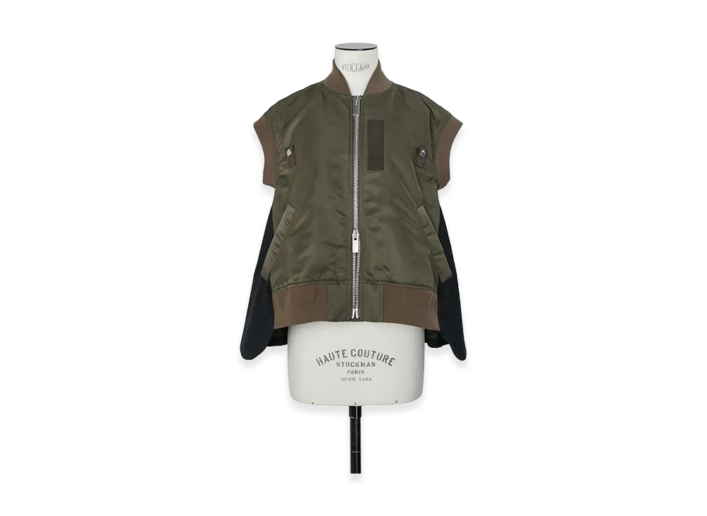 sacai Nylon Twill x Wool Suiting Vest "Dark Khaki/Navy"