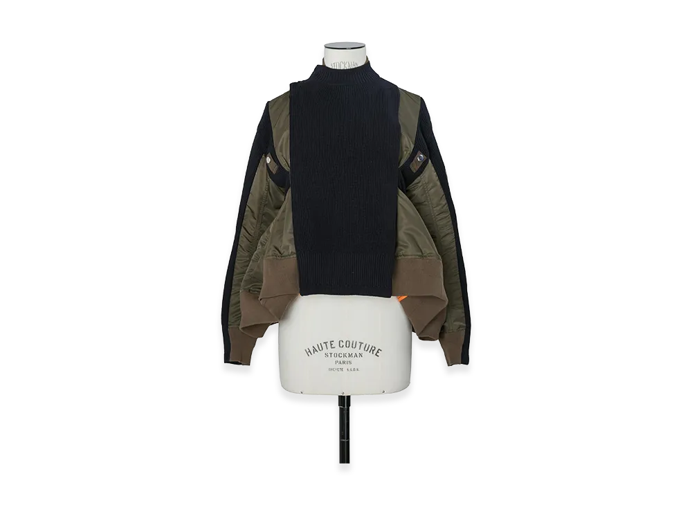 sacai Nylon Twill x Knit Blouson "Dark Khaki/Navy"