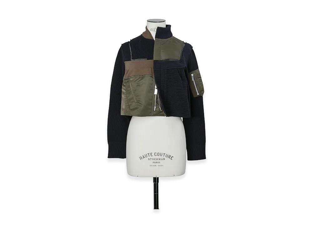 sacai Nylon Twill x Knit Blouson "Dark Khaki/Navy"