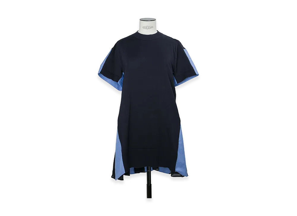 sacai Poplin x Cotton Knit Dress "Navy/Blue Stripe"