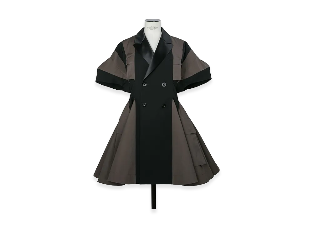 sacai Women's Wool Suiting Dress "Black/Dark Khaki"
