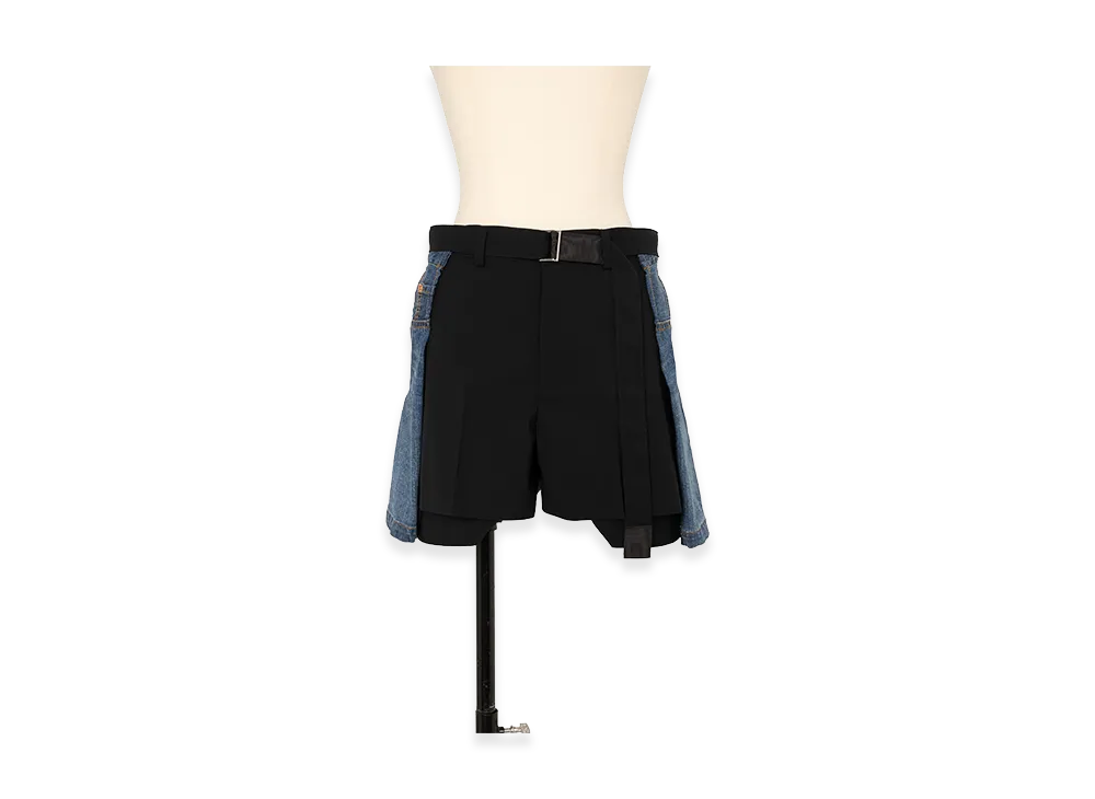 sacai Women's Wool Suiting x Denim Shorts "Black/Blue"