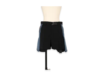 sacai Women's Wool Suiting x Denim Shorts "Black/Blue"