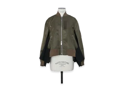 sacai Women's Nylon Twill x Wool Suiting Blouson "Dark Khaki/Navy"