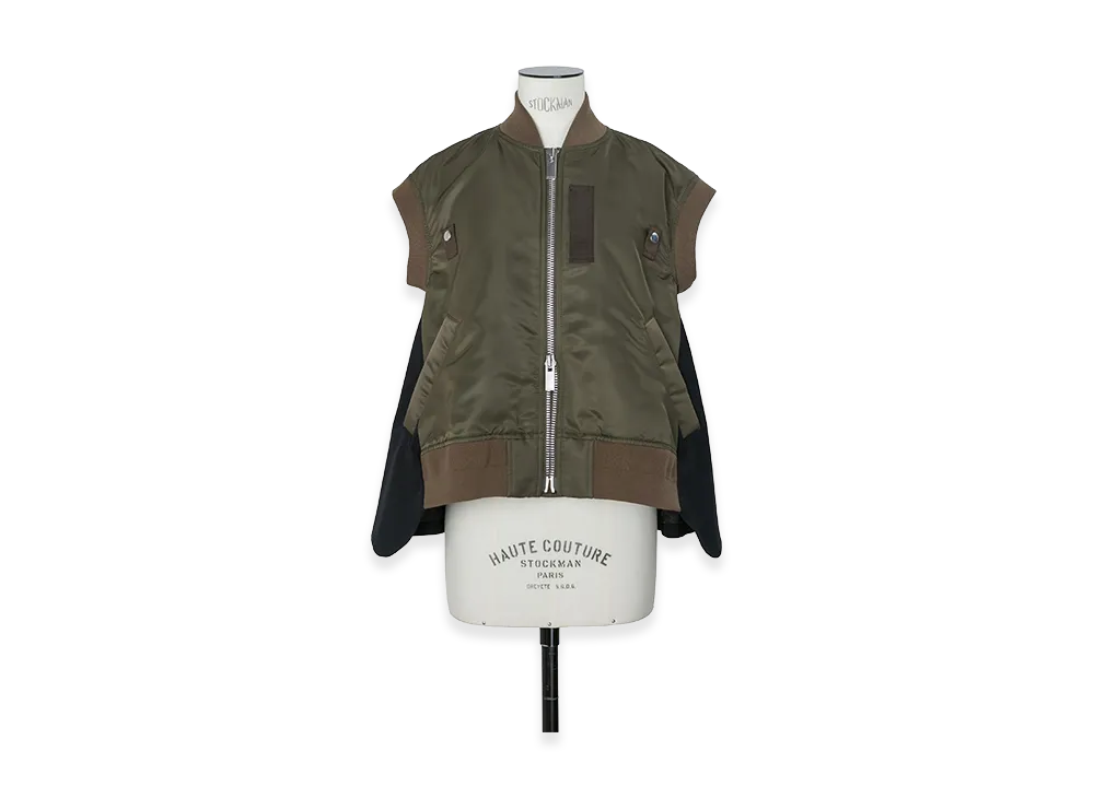 sacai Women's Nylon Twill x Wool Suiting Vest "Dark Khaki/Navy"