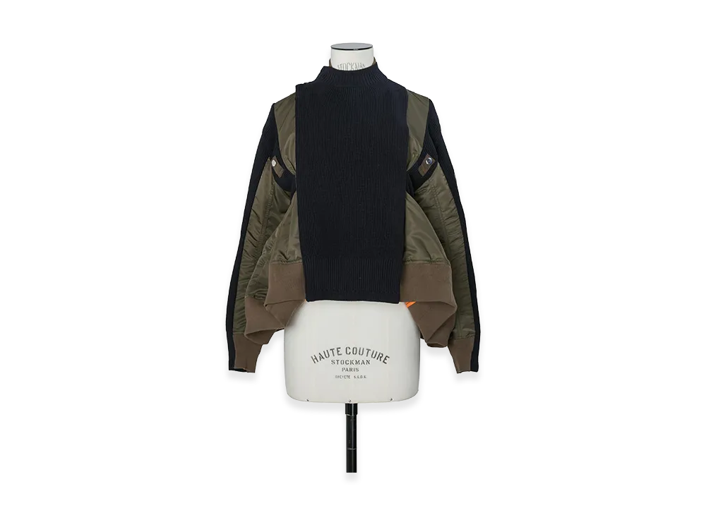 sacai Women's Nylon Twill x Knit Blouson "Dark Khaki/Navy"