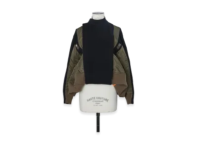 sacai Women's Nylon Twill x Knit Blouson "Dark Khaki/Navy"