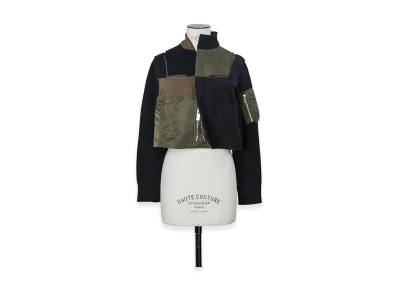 sacai Women's Nylon Twill x Knit Blouson "Dark Khaki/Navy"