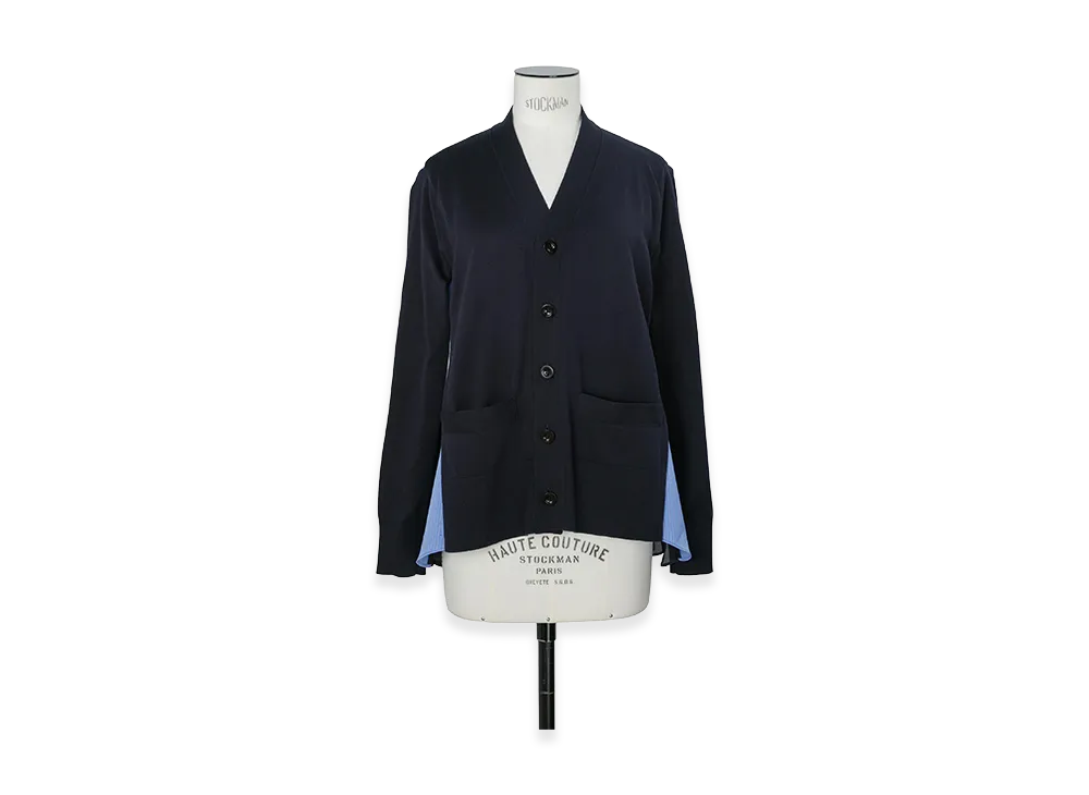 sacai Women's Poplin x Cotton Knit Cardigan "Navy/Blue Stripe"