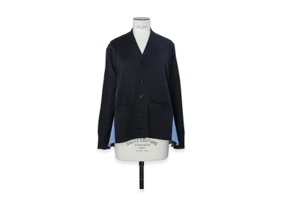 sacai Women's Poplin x Cotton Knit Cardigan "Navy/Blue Stripe"