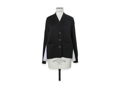 sacai Women's Poplin x Cotton Knit Cardigan "Black/Off White"
