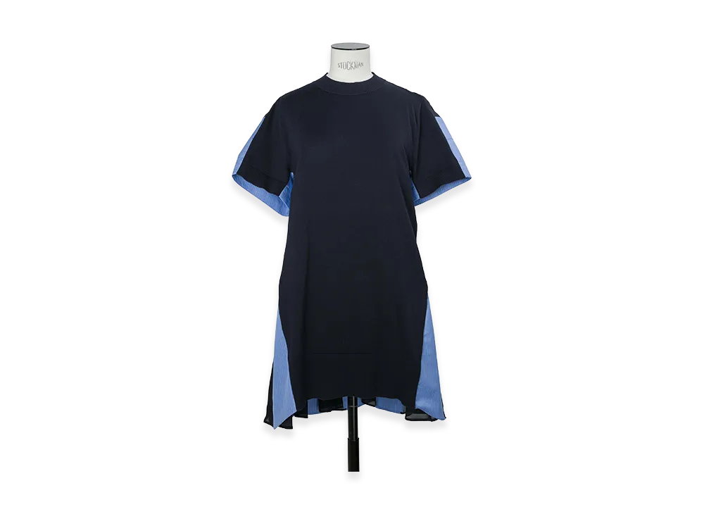 sacai Women's Poplin x Cotton Knit Dress "Navy/Blue Stripe"