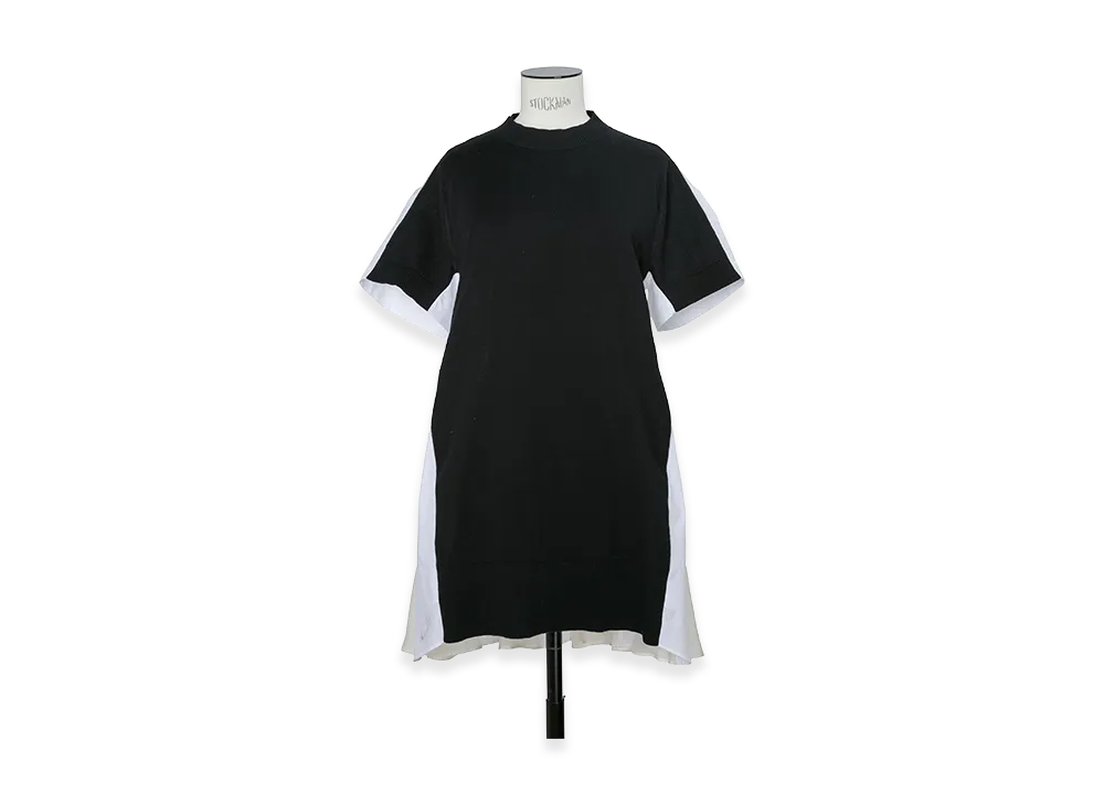 sacai Women's Poplin x Cotton Knit Dress "Black/Off White"