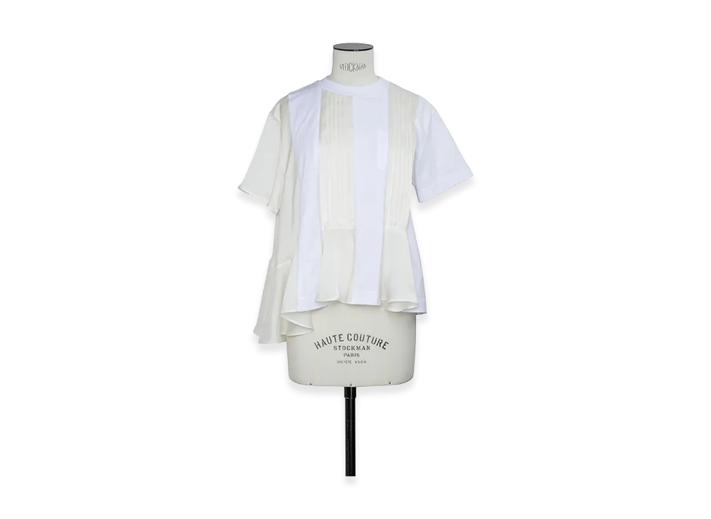 sacai Women's Satin x Cotton Jersey T-Shirt "White/Ecru"