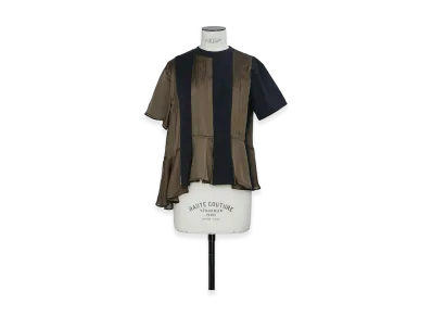 sacai Women's Satin x Cotton Jersey T-Shirt "Navy/Khaki"
